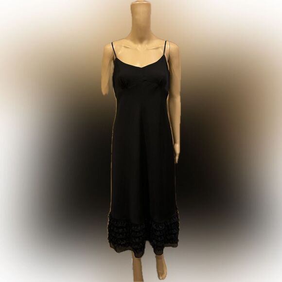 Loft Adjustable Spaghetti Strap Midi Black Dress with Ruffles SZ 4 - Picture 1 of 6